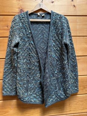 Anthropology Moth chunky cozy soft  knit cardigan pockets blue green gray S